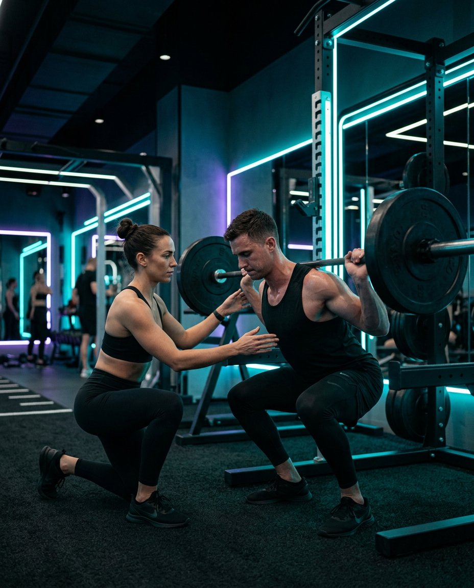 Coach helping a client with a barbell movement